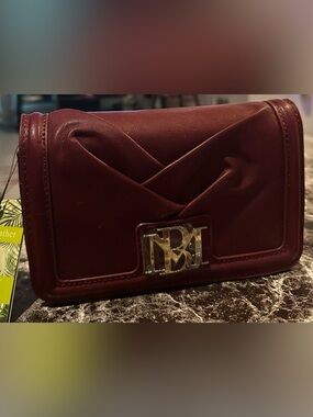 Faux Leather Burgundy Crossbody Bag with Gold Hardware by Bagley Mischka